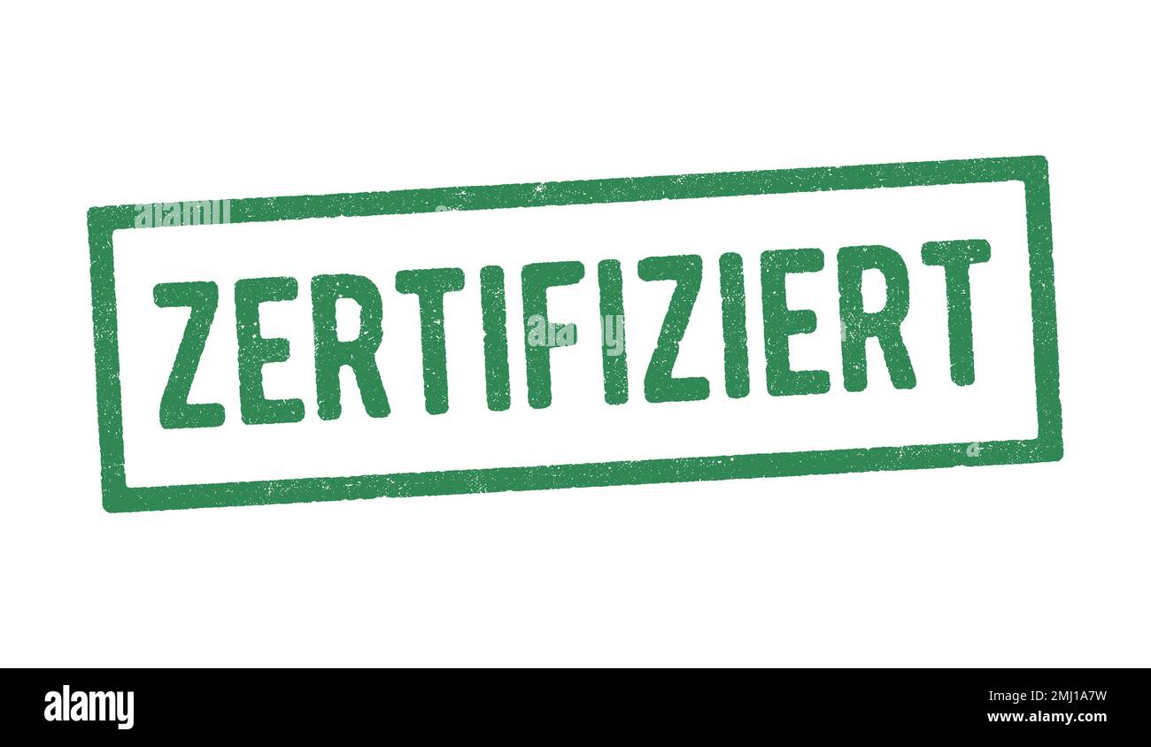 Illustrazione vettoriale della parola Zertifiziert (certificata in Deutsch) in stampatello verde Illustrazione Vettoriale