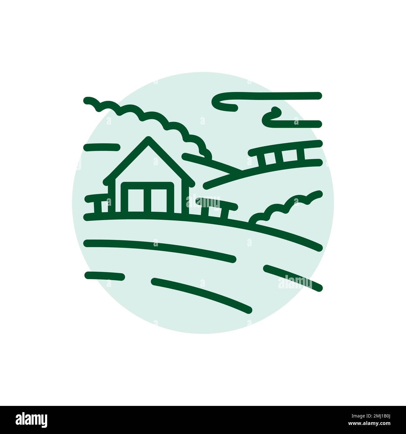 Icona della linea nera del villaggio. Paesaggio naturale. Pittogramma per la pagina Web Illustrazione Vettoriale