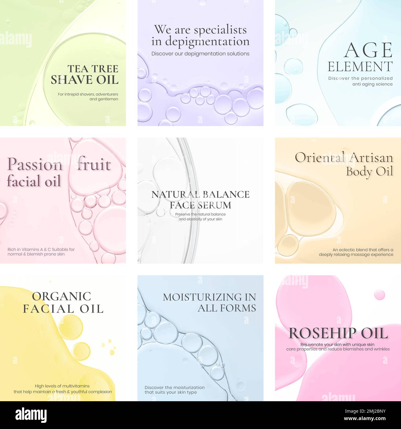 Instagram post template OIL Bubble background vettoriale set Illustrazione Vettoriale