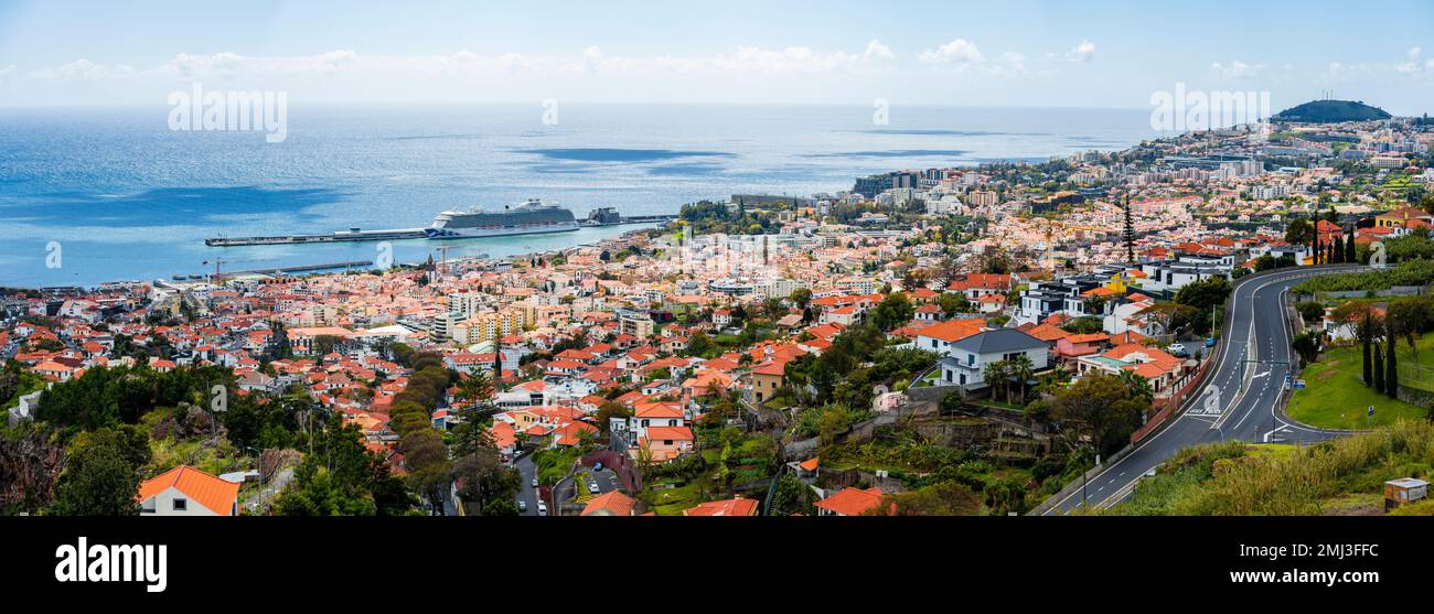 Vista sulla città, Funchal con il porto, Madeira, Portogallo Foto Stock