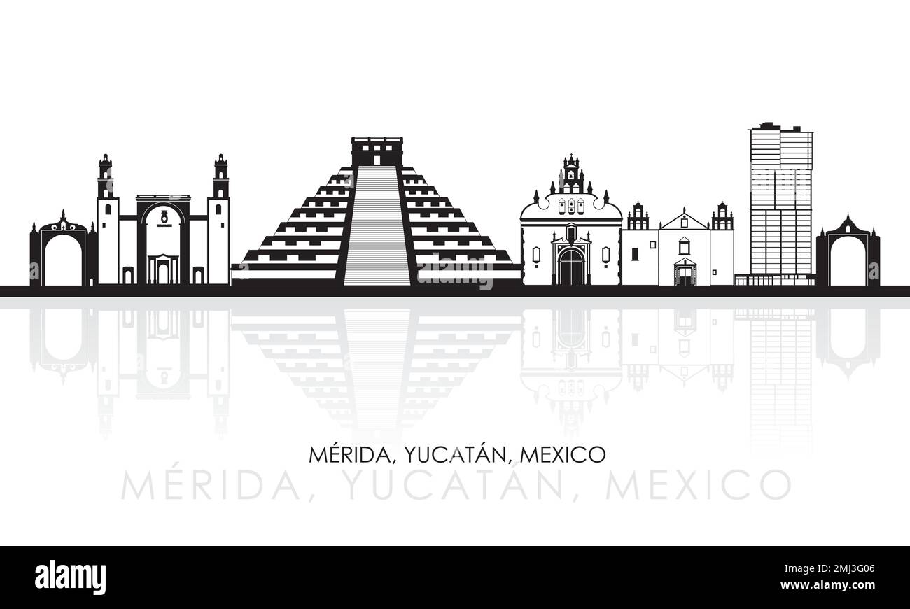 Silhouette Skyline panorama della città di Merida, Yucatan, Messico - illustrazione vettoriale Illustrazione Vettoriale