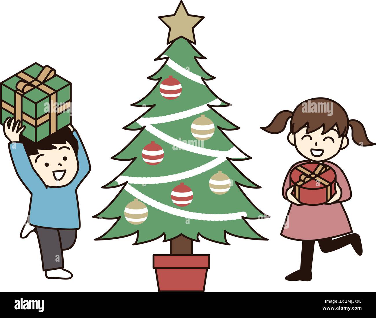 Ragazzi e ragazze che hanno regali di Natale. Illustrazione Vettoriale
