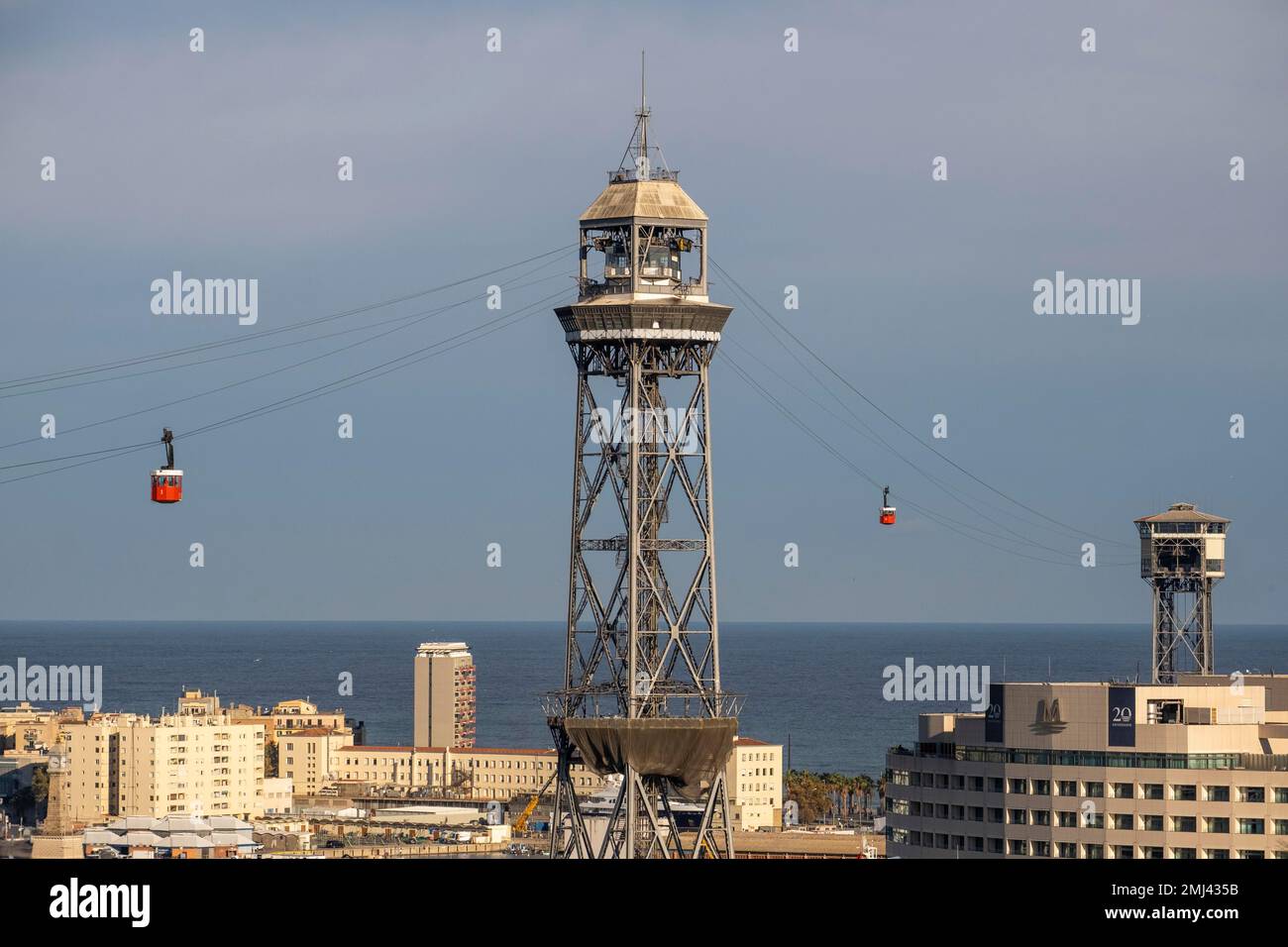 Jaume i torre della funivia del porto di Barcellona Foto Stock