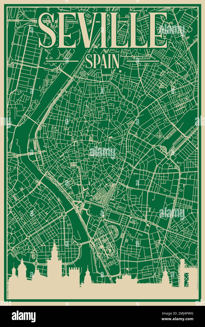 Poster della rete stradale del centro DI SIVIGLIA, SPAGNA Illustrazione Vettoriale