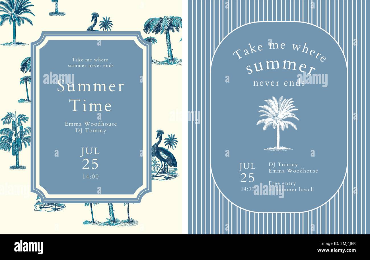 Blu estate volantino modello vettore tropicale sfondo Illustrazione Vettoriale