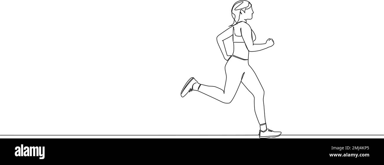 disegno a linea singola continuo di atleta femminile che corre o sprinting, disegno vettoriale di line art Illustrazione Vettoriale