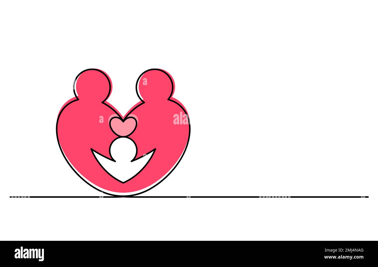 felicità famiglia abbracciare concetto in forma di cuore linea continua disegno illustrazione vettore Illustrazione Vettoriale