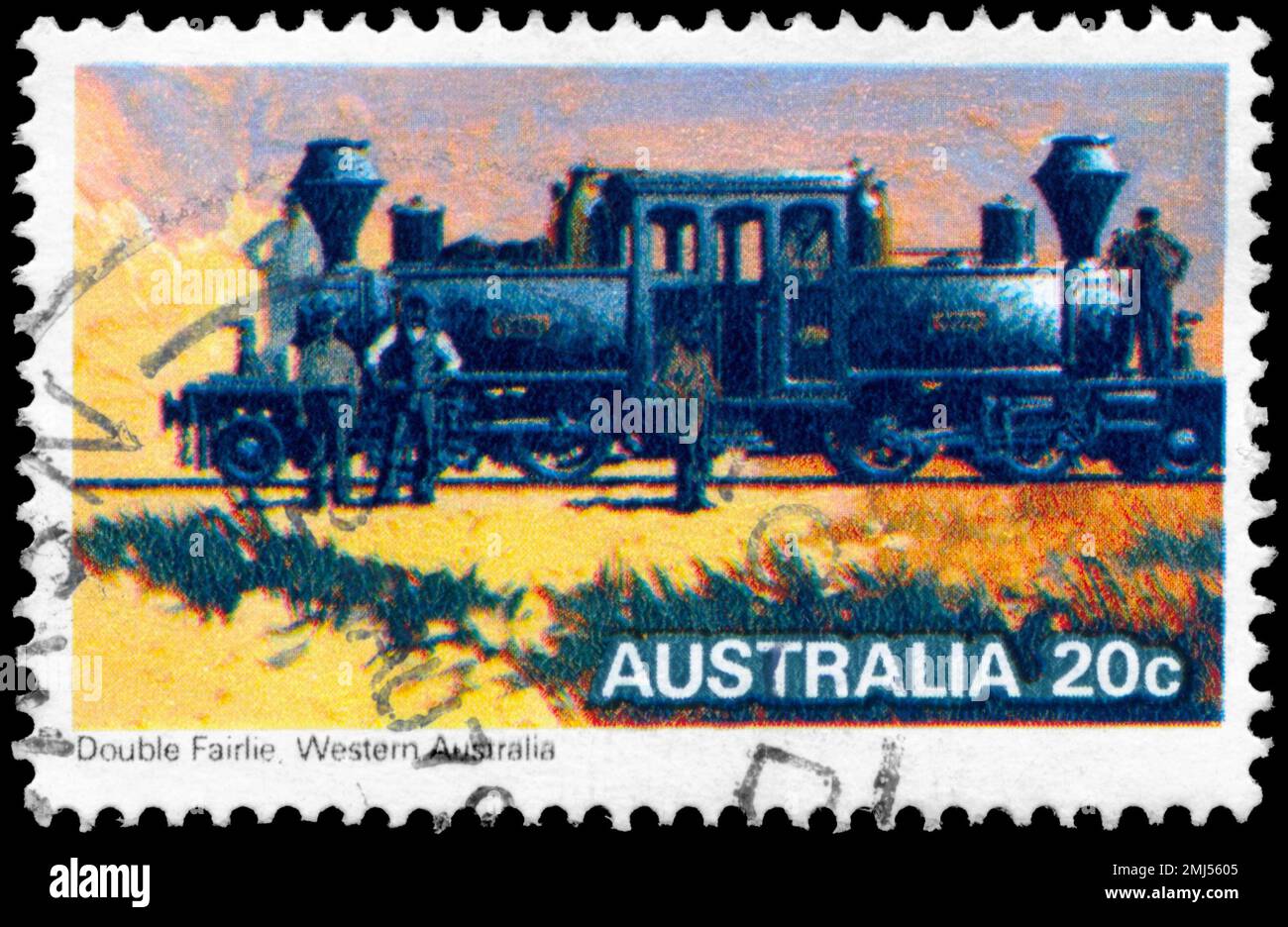 AUSTRALIA - CIRCA 1979: Un francobollo stampato IN AUSTRALIA mostra la locomotiva 'Double Fairlie', serie di locomotive a vapore, circa 1979 Foto Stock