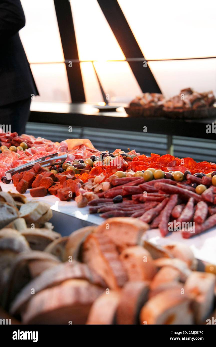 Evento aziendale con cibo e bevande Foto Stock