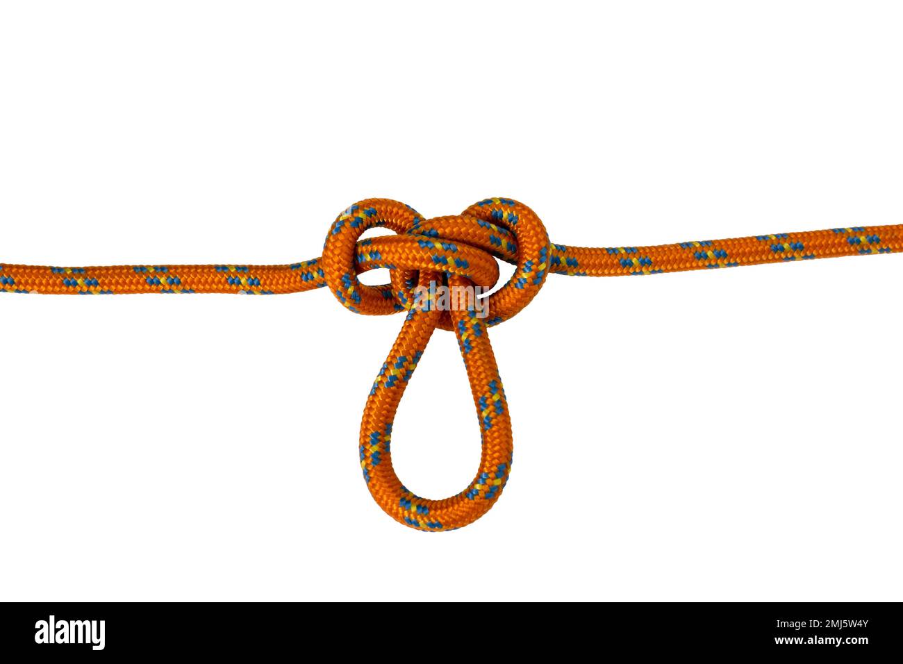 Alpine Butterfly Knot, esempio di corda arancione, sfondo bianco Foto Stock