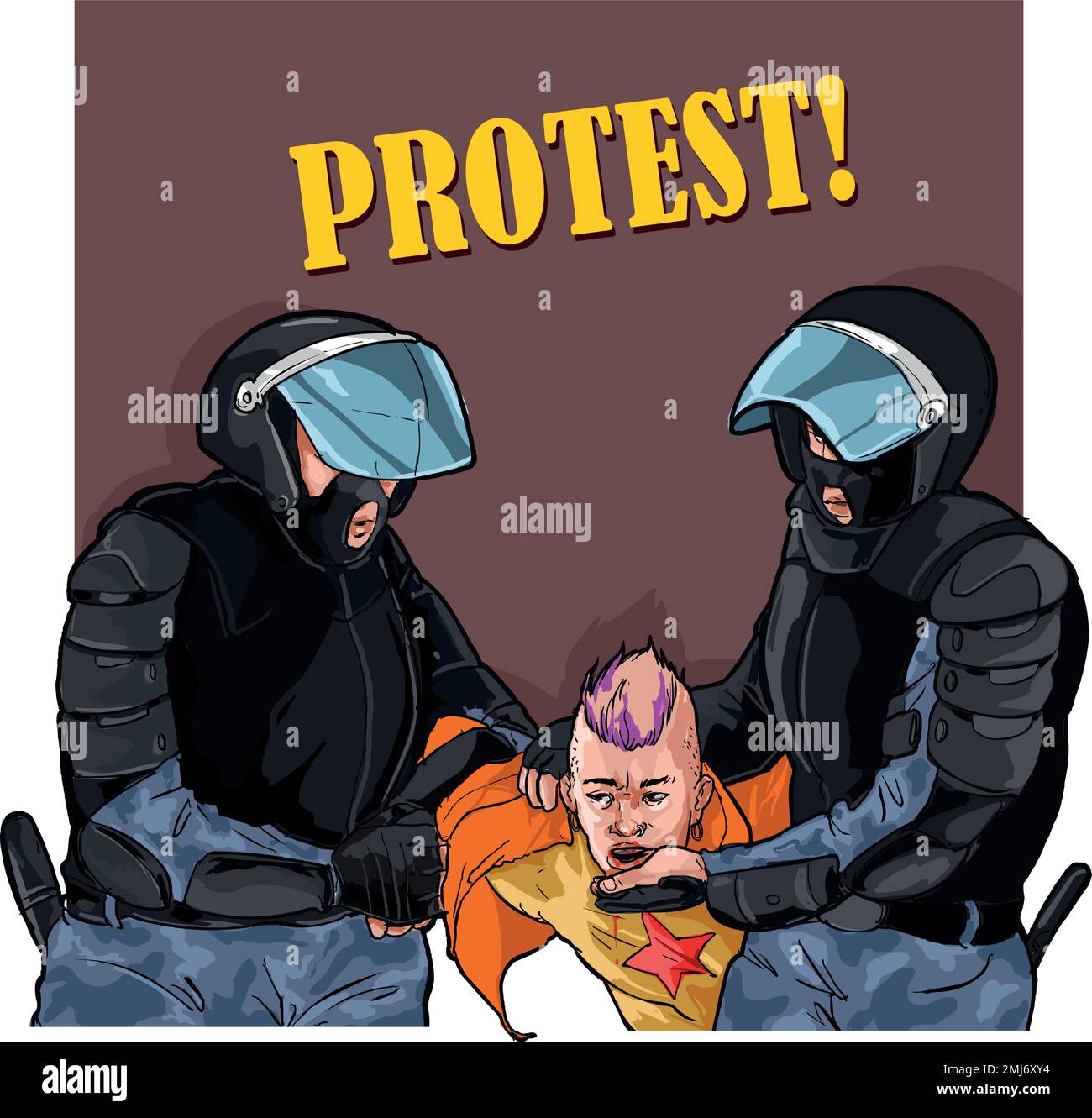 La polizia detenere un protettore, la violenza contro il vettore di opposizione illustrazione Illustrazione Vettoriale