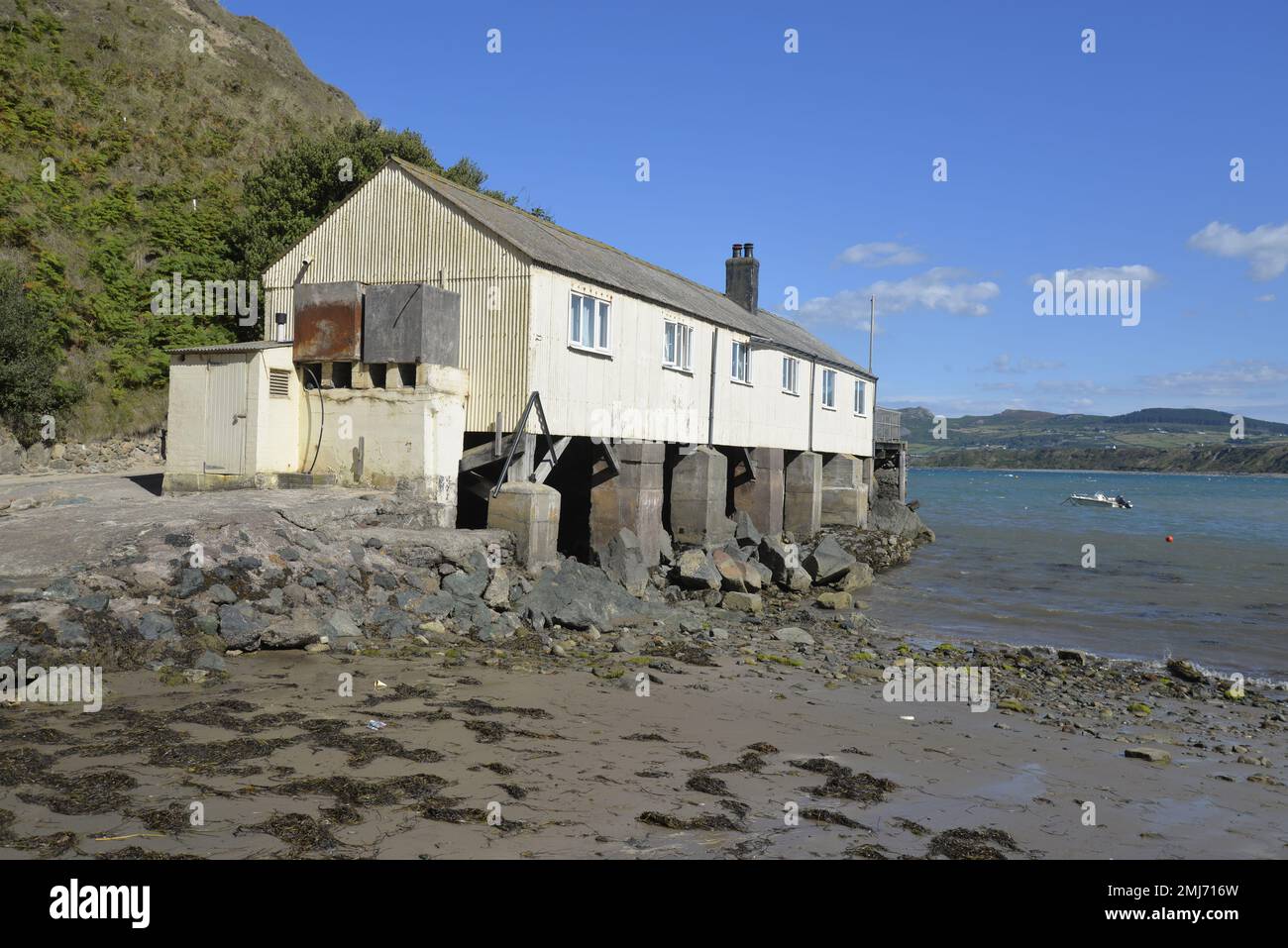 Vecchia Boathouse, Porthdillaen, Galles Foto Stock