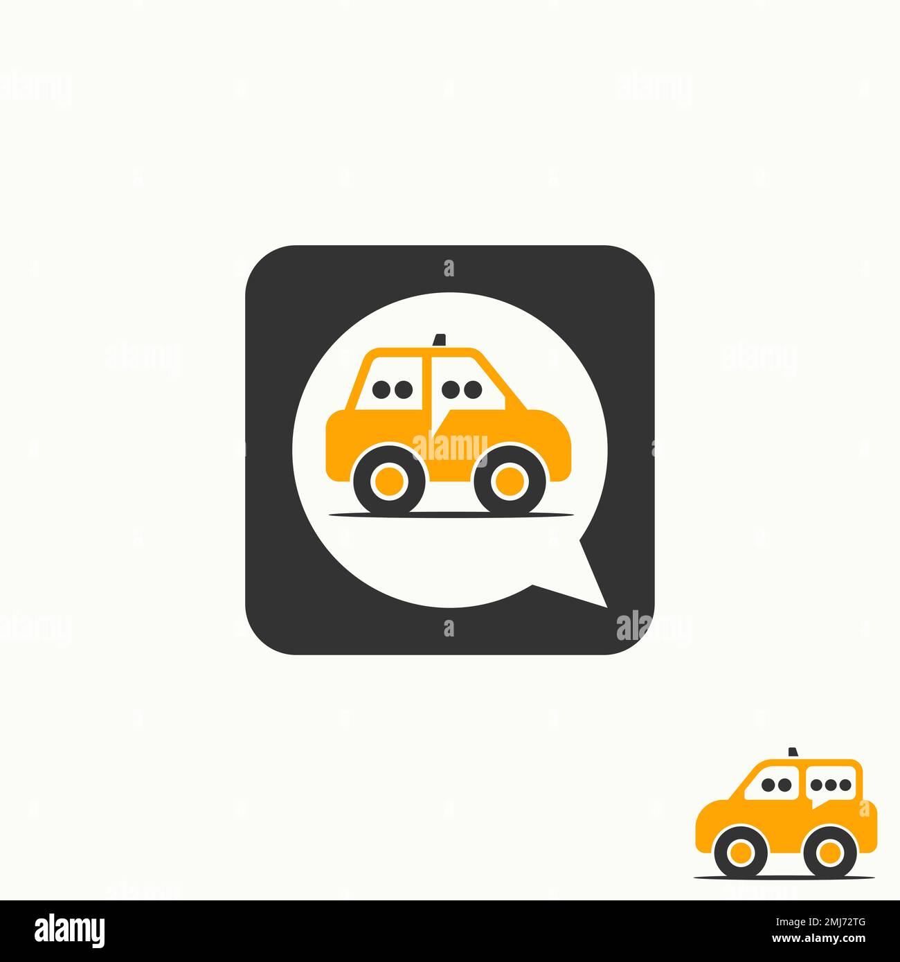 Semplice e unico mini taxi auto con talk sign immagine grafica icona logo design astratto concetto vettore stock trasporto o comunicazione Illustrazione Vettoriale