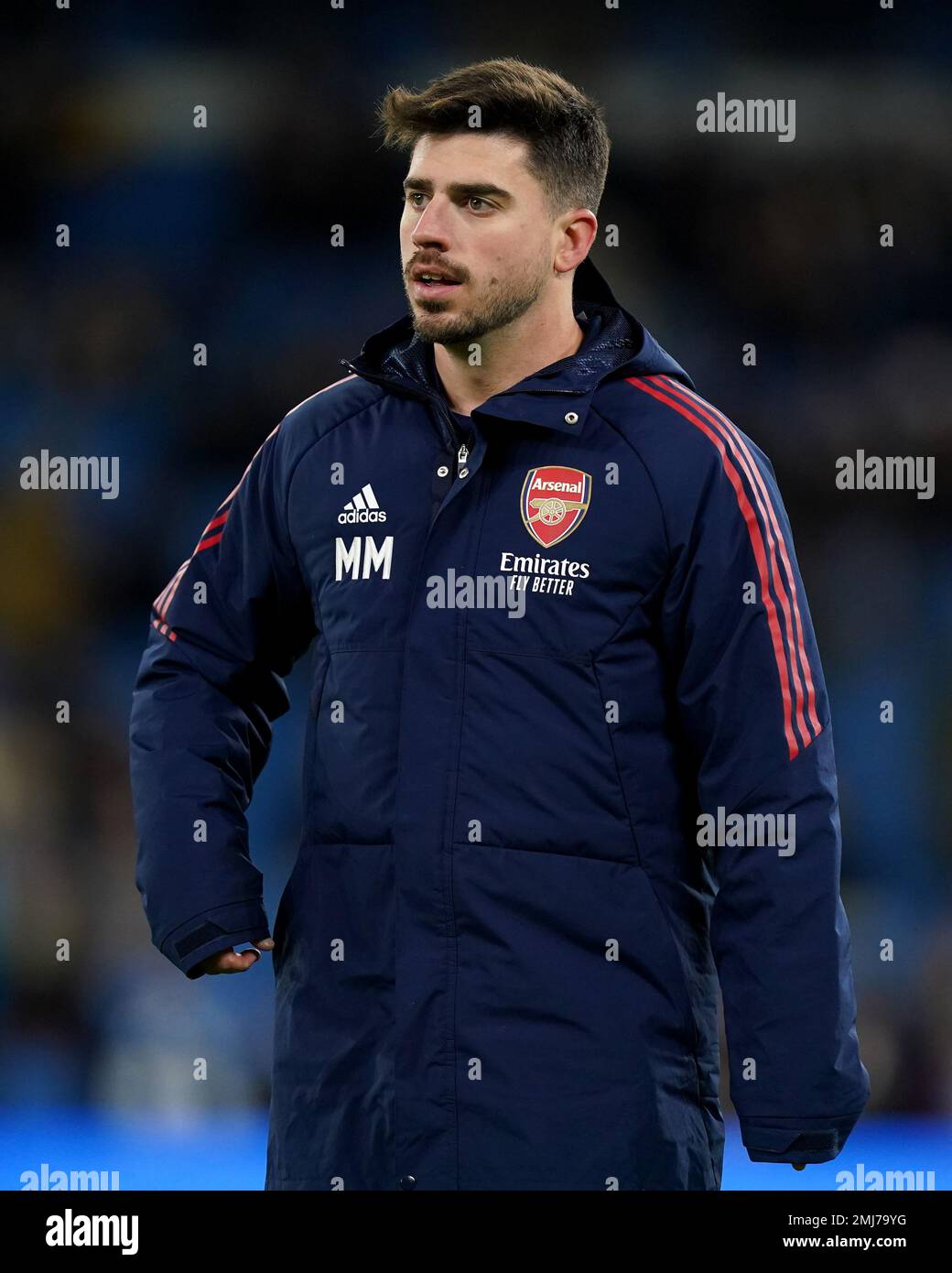 L'assistente dell'Arsenal, Miguel Molina, prima della quarta partita della Emirates fa Cup all'Etihad Stadium, Manchester. Data immagine: Venerdì 27 gennaio 2023. Foto Stock