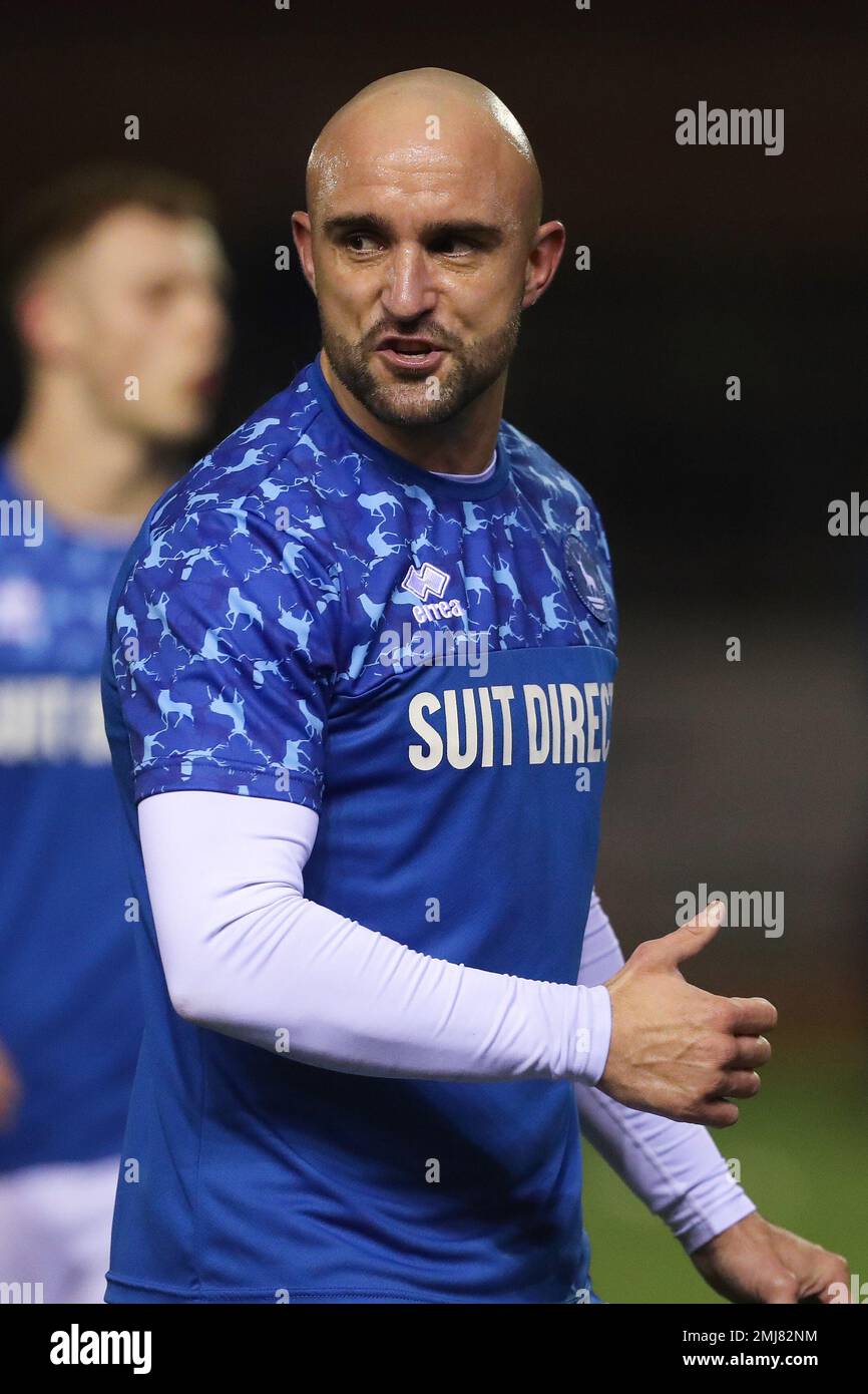 Peter Hartlepool United si scalda durante la partita della Sky Bet League 2 tra Carlisle United e Hartlepool United a Brunton Park, Carlisle, martedì 24th gennaio 2023. (Credit: Marco Fletcher | MI News) Foto Stock