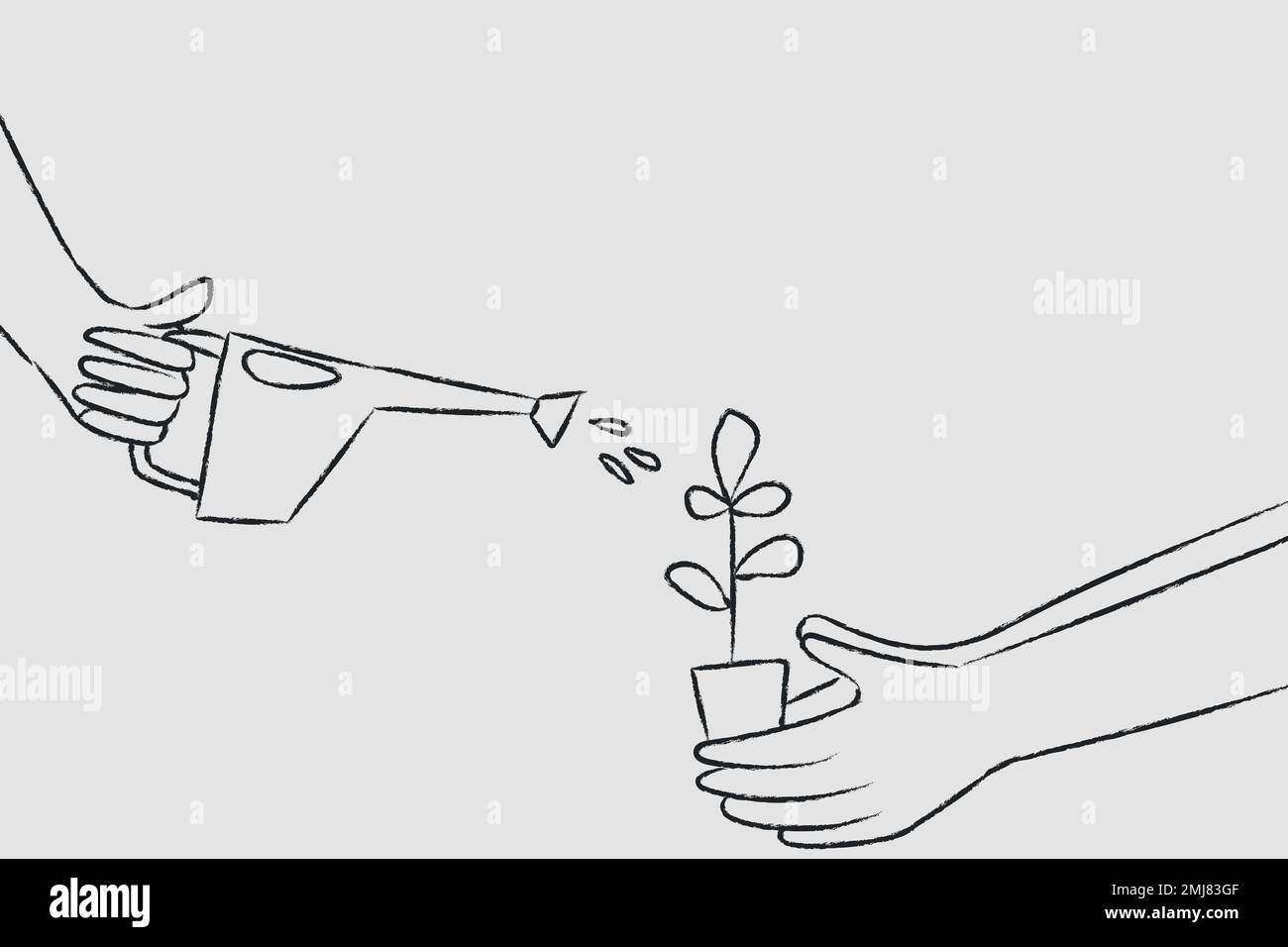 Annaffiatura impianto doodle vettore ambiente concetto Illustrazione Vettoriale