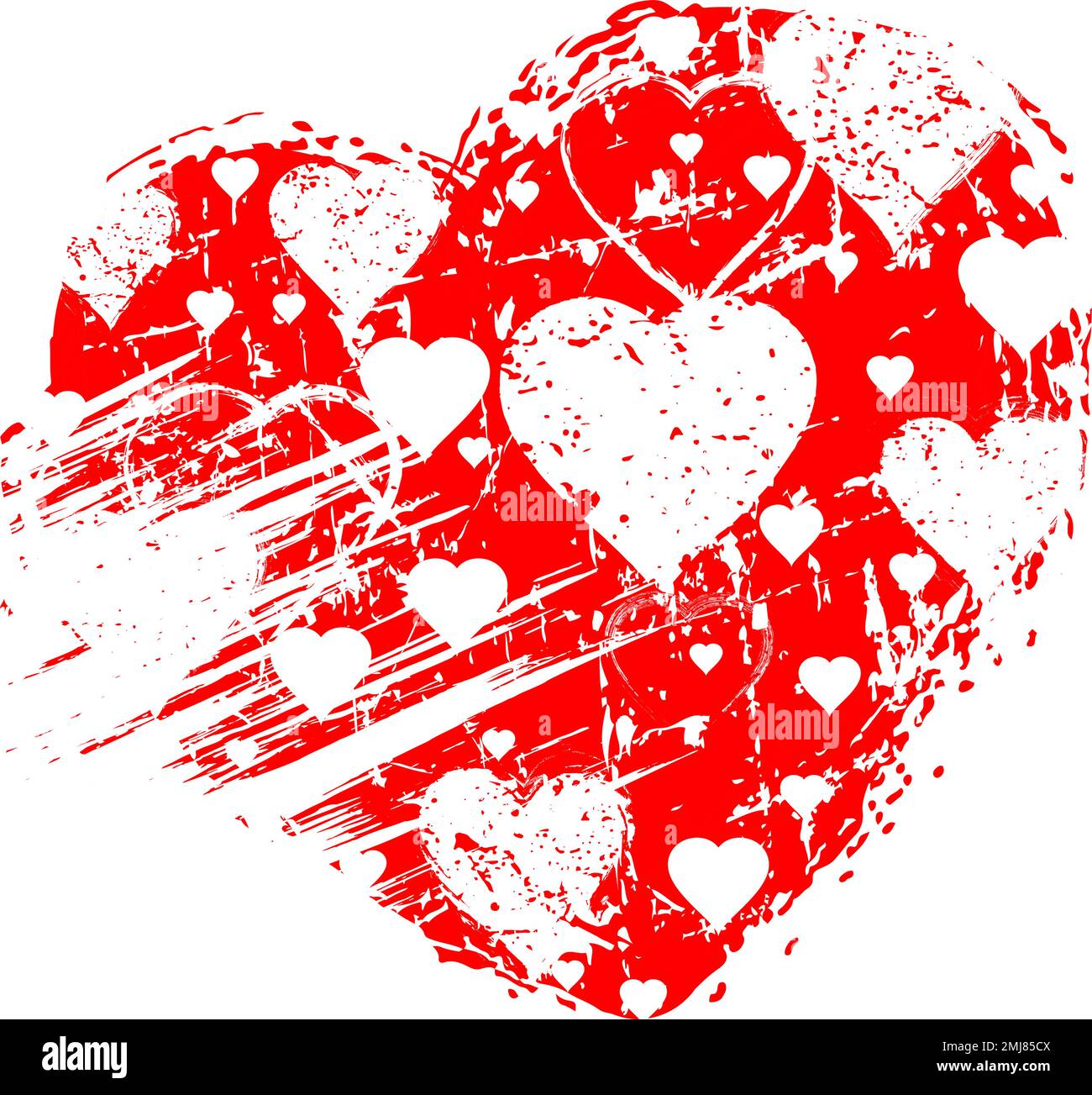 Forma del cuore grunge rosso. Illustrazione vettoriale. Segno d'amore. Elemento di design artistico sporco per la stampa, modello per San Valentino, matrimonio Illustrazione Vettoriale