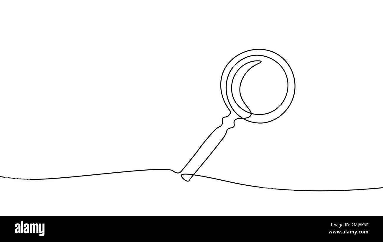 Concetto di lente di ingrandimento continua a una riga. Ricerca in Internet trova in pagina web data analysis. Vettore digitale di disegno di schizzo a linea singola bianco Illustrazione Vettoriale