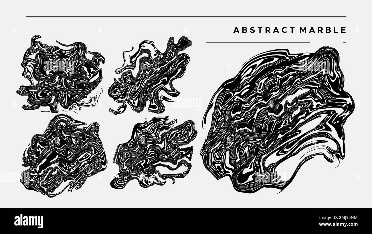 Collezione di disegni astratti in marmo. Set di design in marmo fluido. Illustrazione Vettoriale
