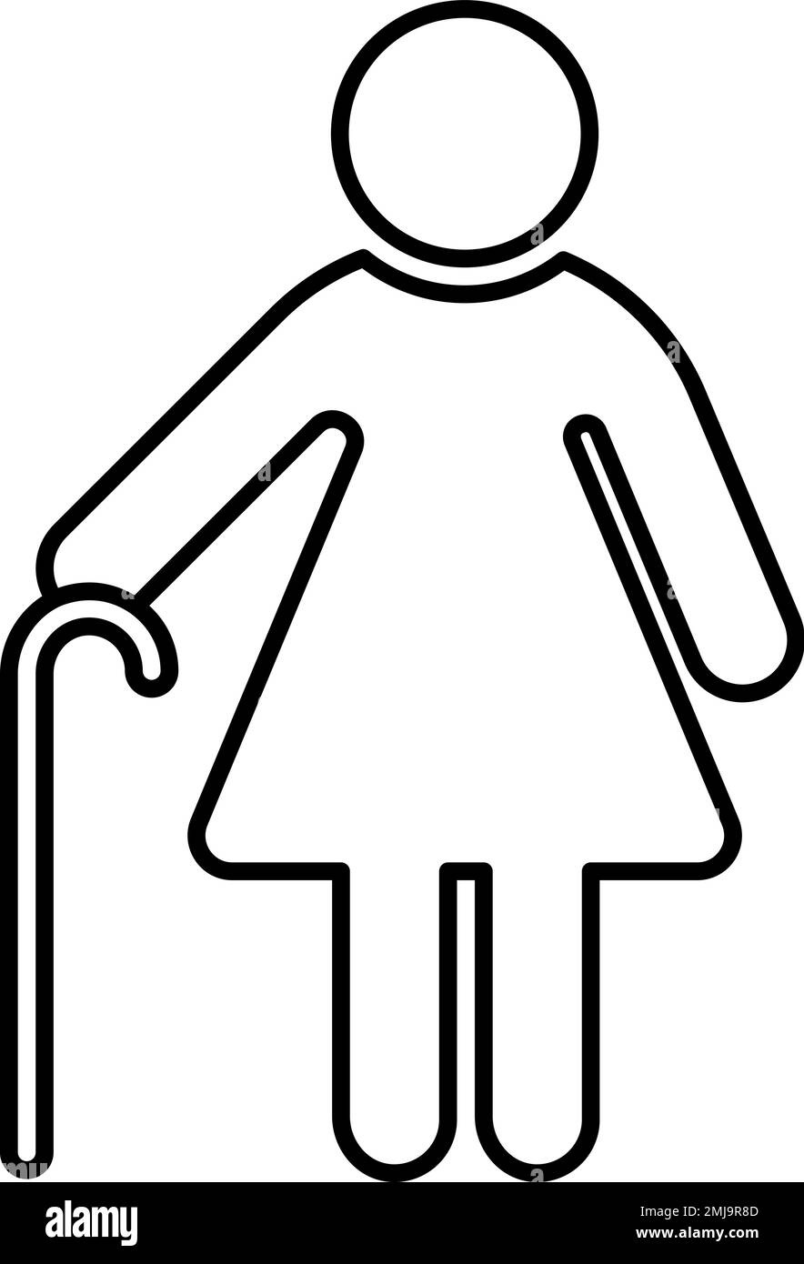 Icona linea senior. Vecchia donna con canne da camminata Illustrazione Vettoriale