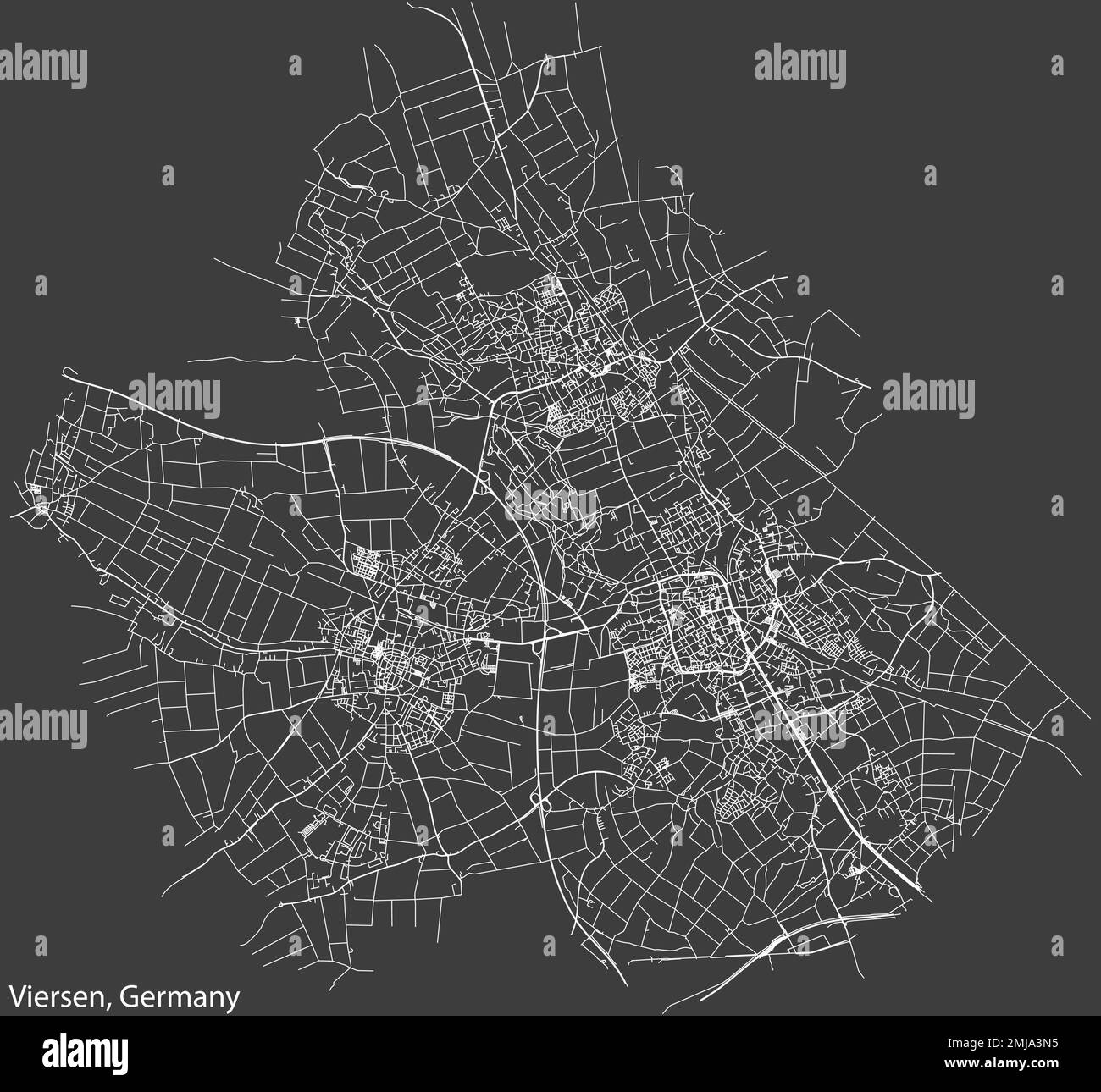 Mappa stradale di VIERSEN, GERMANIA Illustrazione Vettoriale