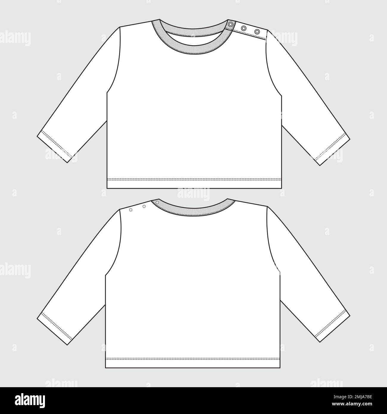 T-shirt tecnica generale stile piatto disegno vettoriale modello di illustrazione viste anteriore e posteriore. Abbigliamento di base Design Mock up per bambini e ragazzi Illustrazione Vettoriale