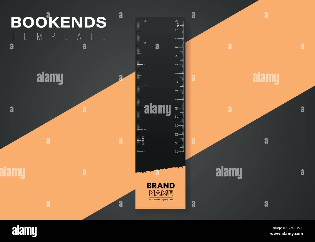 Modello per la progettazione di segnalibri vettoriali verticali con righello e spazio per il logo. Righello in pollici e cm sul modello di disegno dei segnalibri. Illustrazione Vettoriale