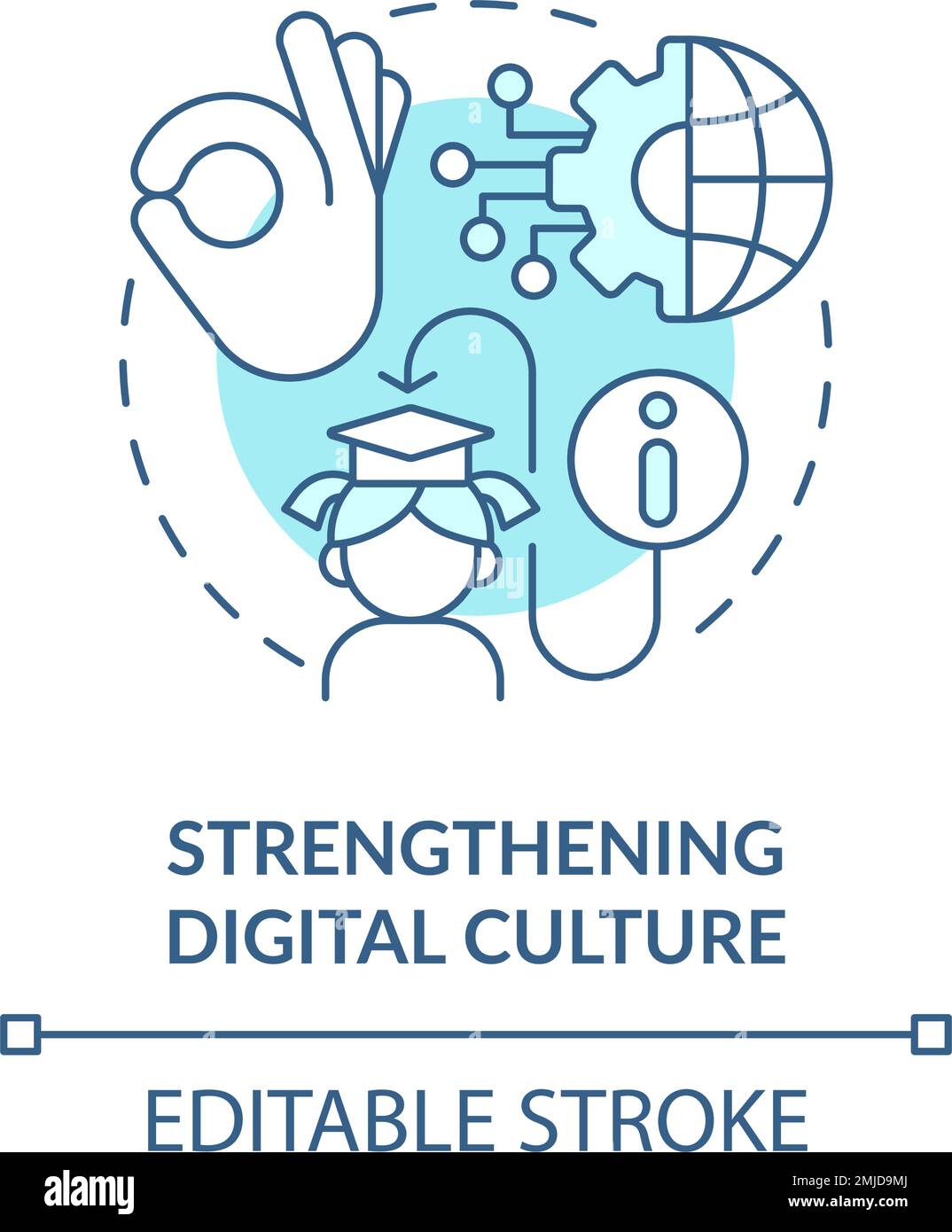 Rafforzare la cultura digitale icona del concetto turchese Illustrazione Vettoriale