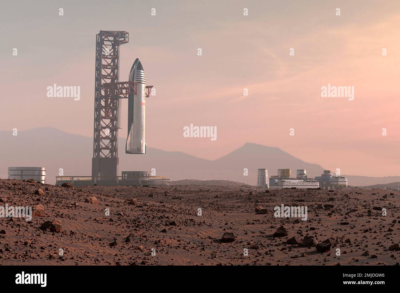 SpaceX Starship su Marte Foto Stock