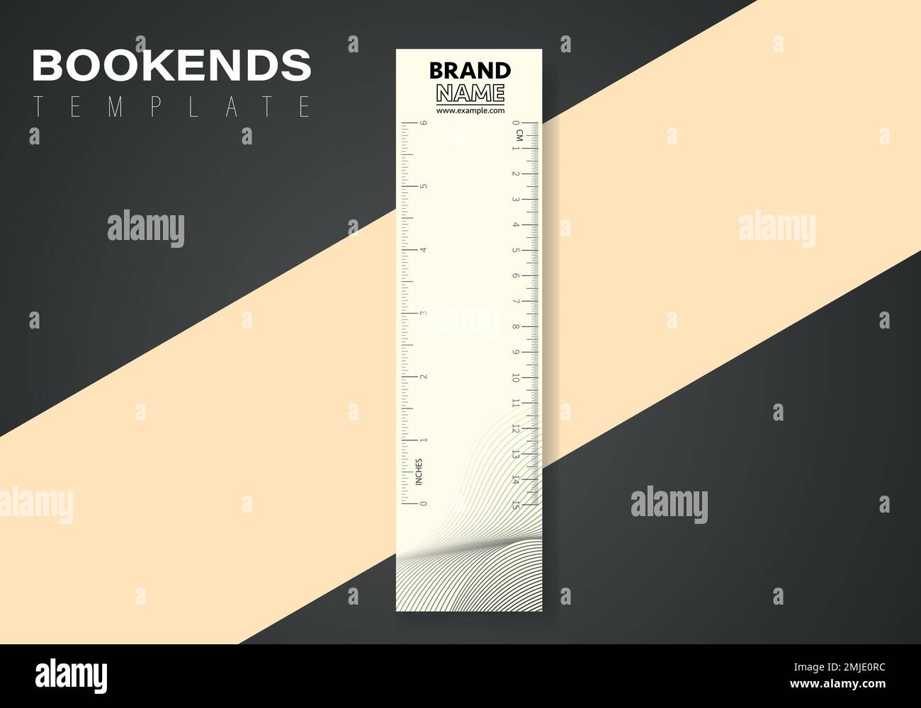 Modello per la progettazione di segnalibri vettoriali verticali con righello e spazio per il logo. Righello in pollici e cm sul modello di disegno dei segnalibri. Illustrazione Vettoriale