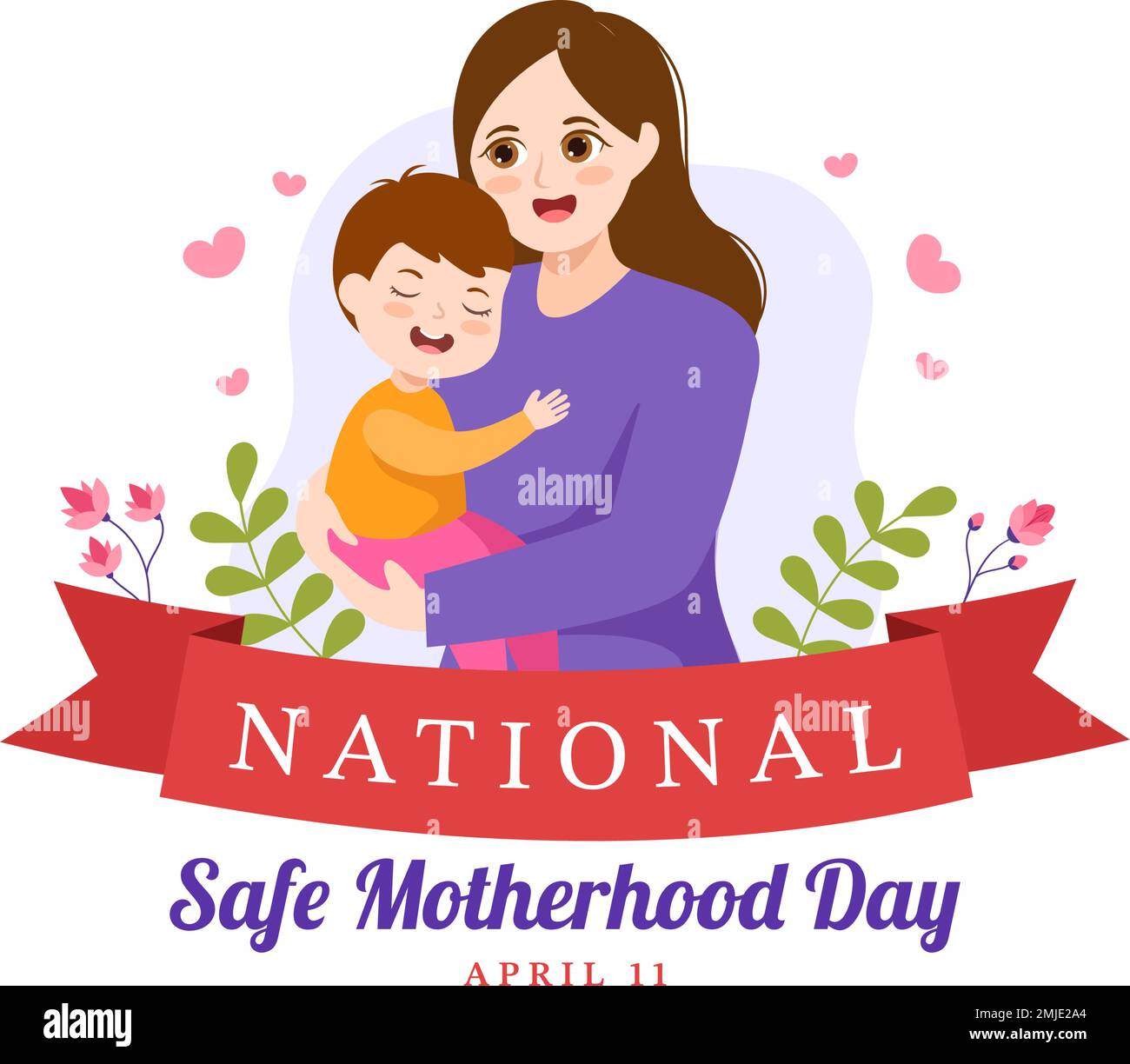 National Safe Motherhood Day il 1 aprile Illustrazione con madre e bambini in gravidanza per banner Web o landing page in Cartoon piano modelli disegnati a mano Illustrazione Vettoriale