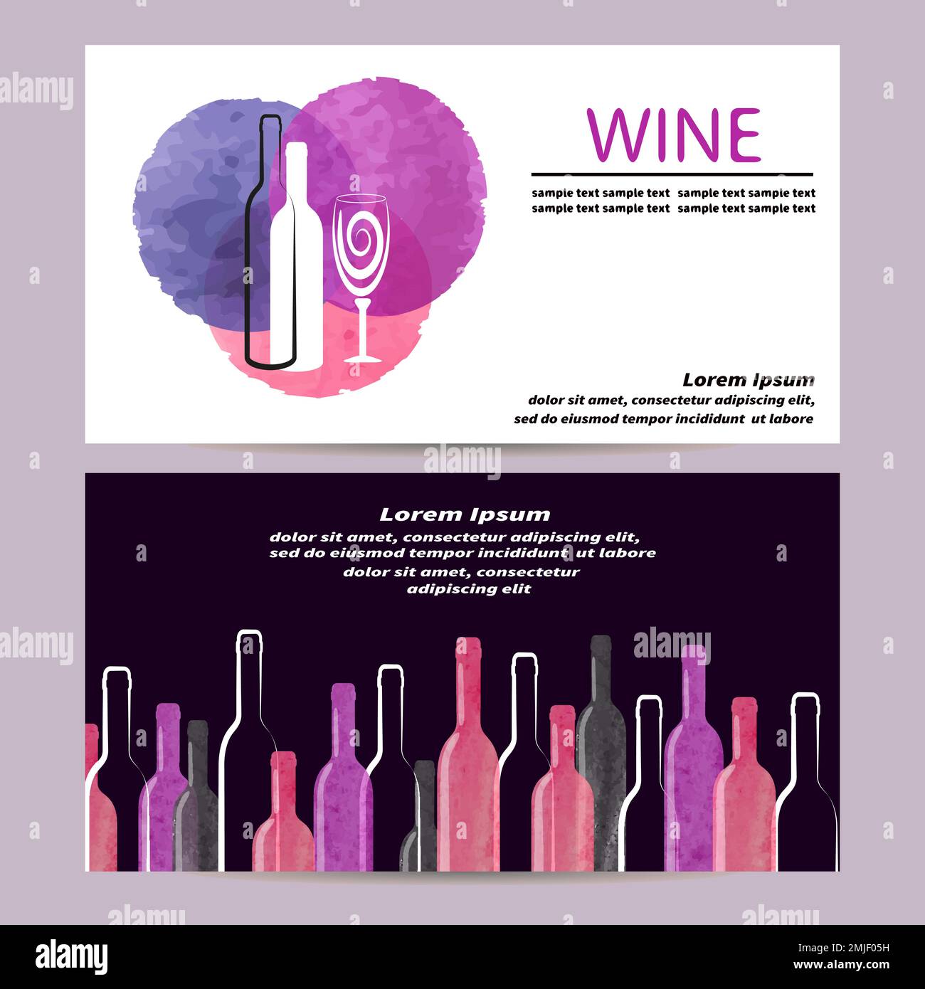 Watercolor vino biglietto da visita design. Banner, poster o volantini con tema vino. Illustrazione vettoriale. Illustrazione Vettoriale