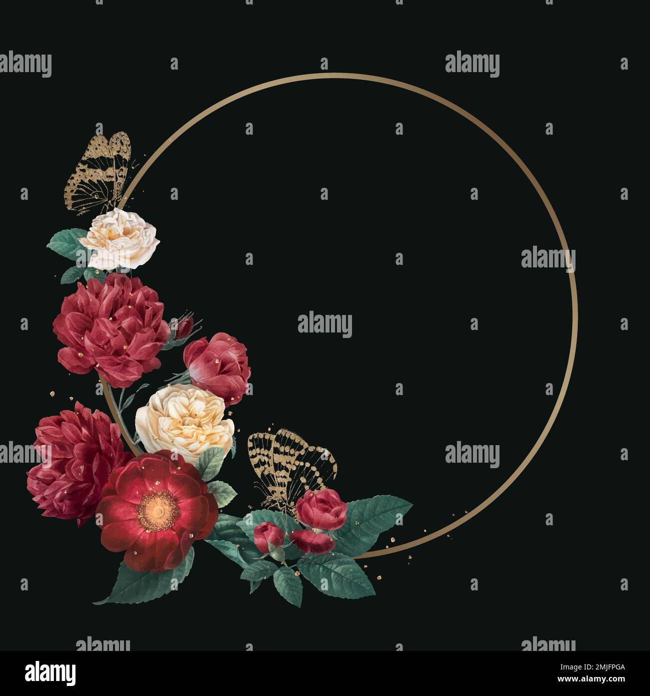 Elegante primavera oro peony vettore cornice illustrazione acquerello Illustrazione Vettoriale