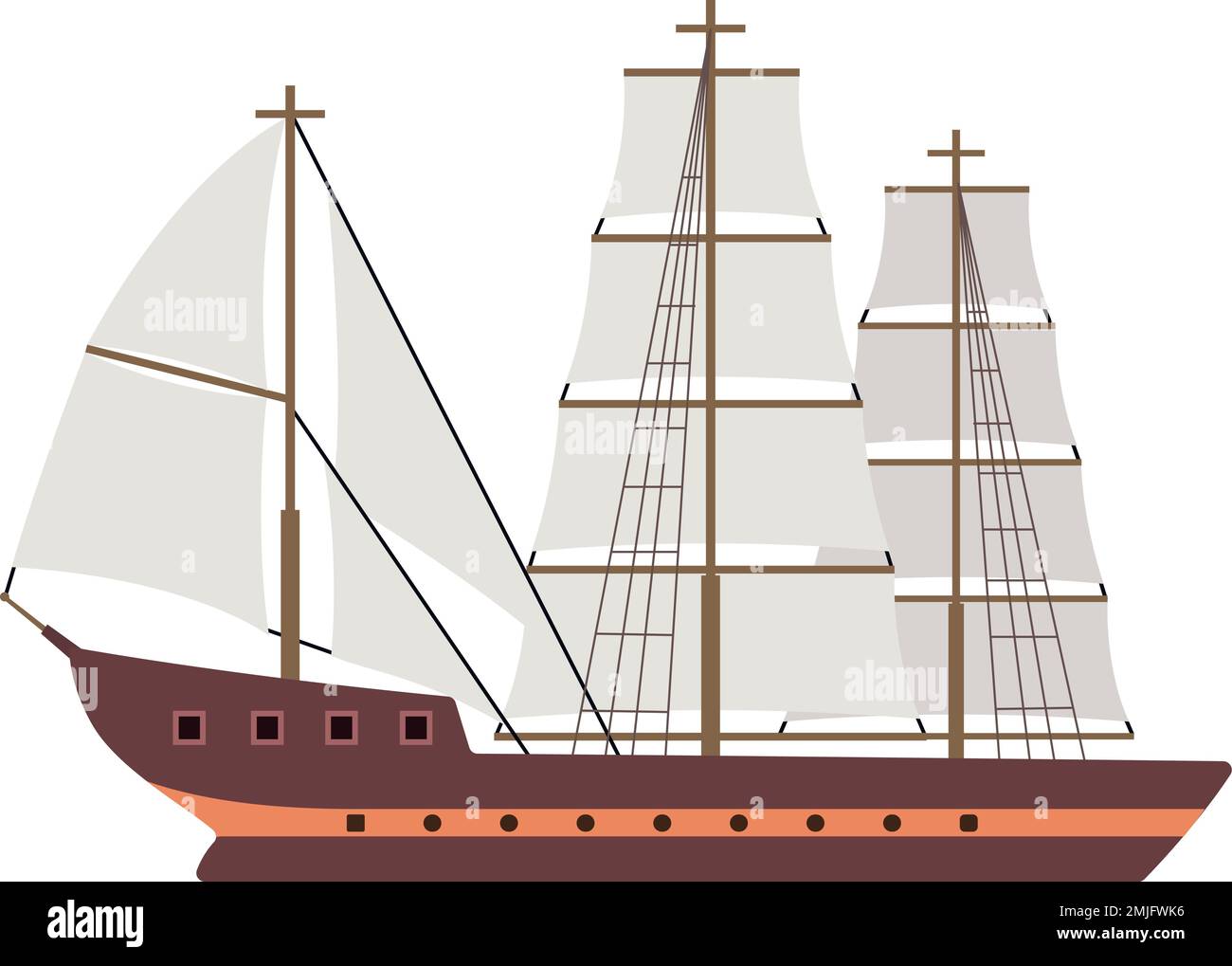 Vecchia barca a vela icona. Yacht vintage in galeone Illustrazione Vettoriale