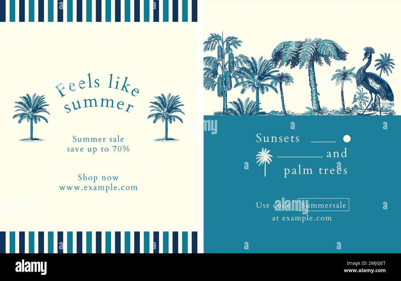 Blu estate volantino modello vettore tropicale sfondo Illustrazione Vettoriale