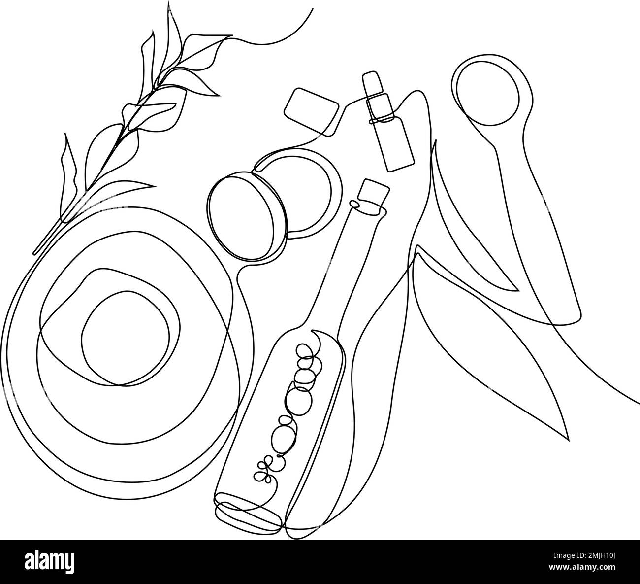 Concetto di cura della pelle. Modello di pagina di destinazione. Routine mattutina. Tempo di bagno. Prodotti biologici per scrubbing e cura della pelle del corpo con prodotti naturali per la cura della pelle a base di erbe, vista dall'alto. Illustrazione vettoriale Illustrazione Vettoriale