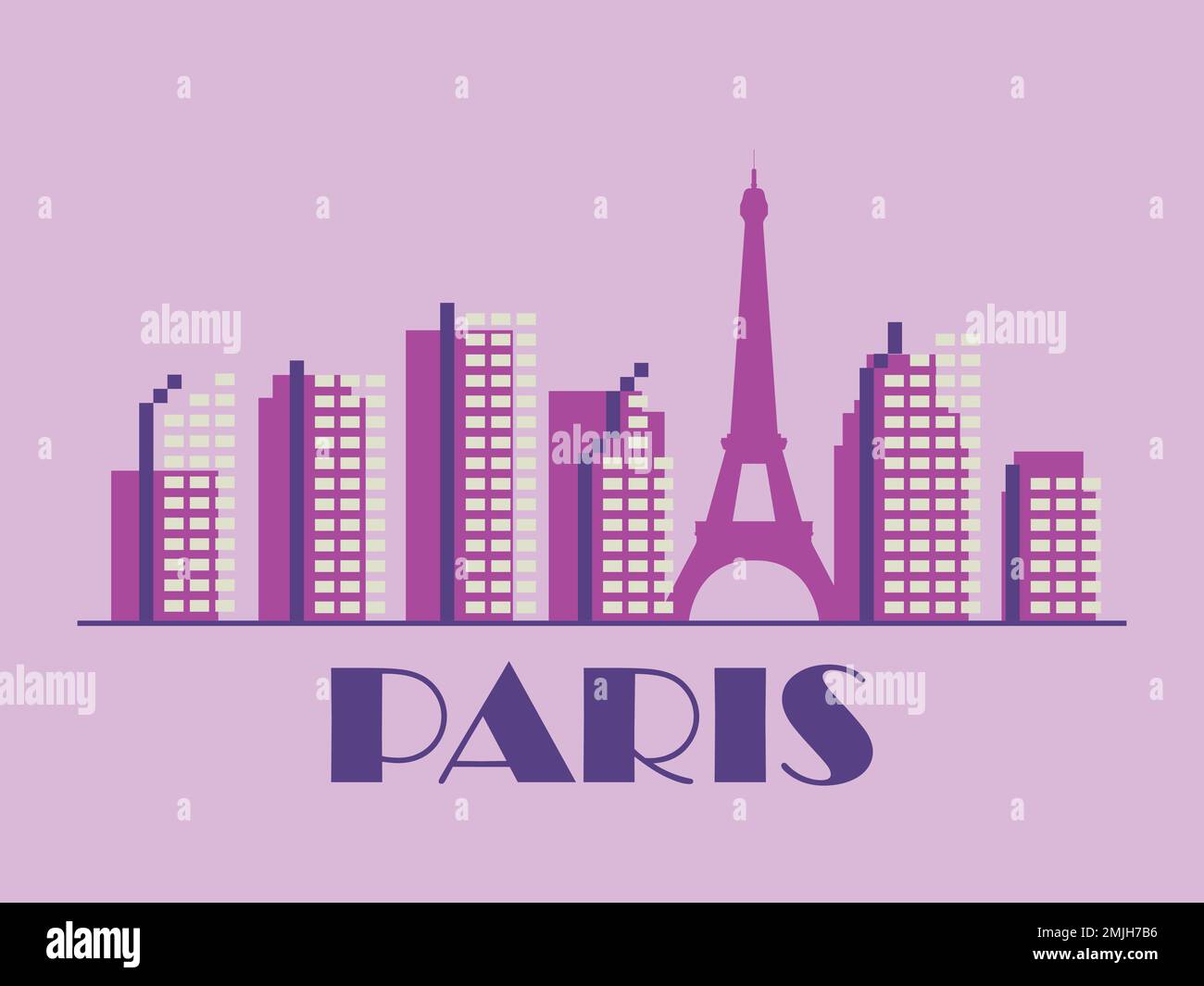 Paesaggio parigino in stile vintage. Bandiera retrò di Parigi con la Torre Eiffel e gli edifici in stile lineare. Progettazione di stampe, poster e materiale promozionale Illustrazione Vettoriale