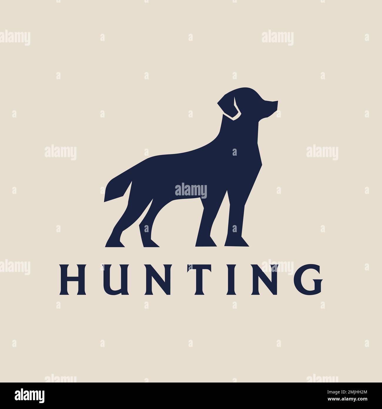 Modello di logo con silhouette di cane da caccia. Logo del cane, logo del cacciatore, caccia al cane, icona del cane, silhouette del cane Illustrazione Vettoriale