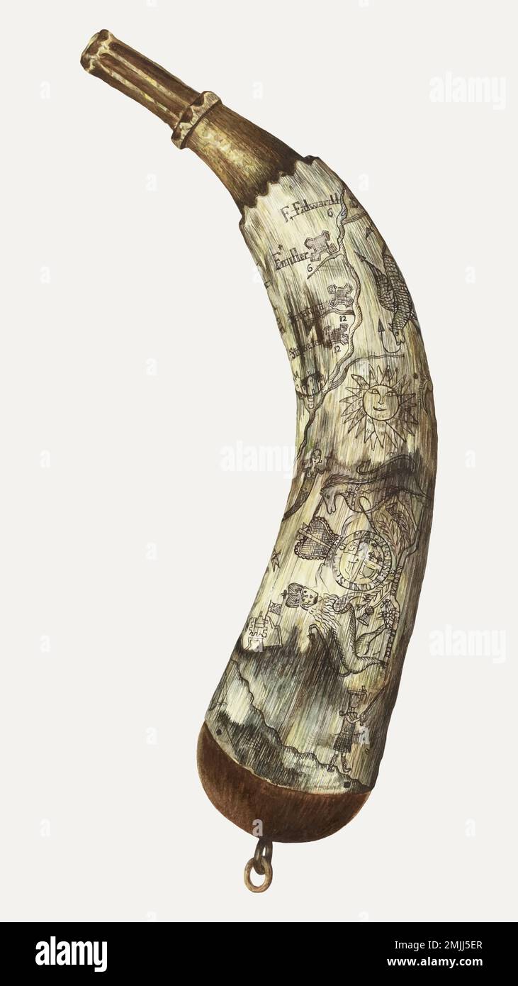 Vintage Powder Horn Illustration Vintage, remixato dall'opera di Edith Towner Illustrazione Vettoriale