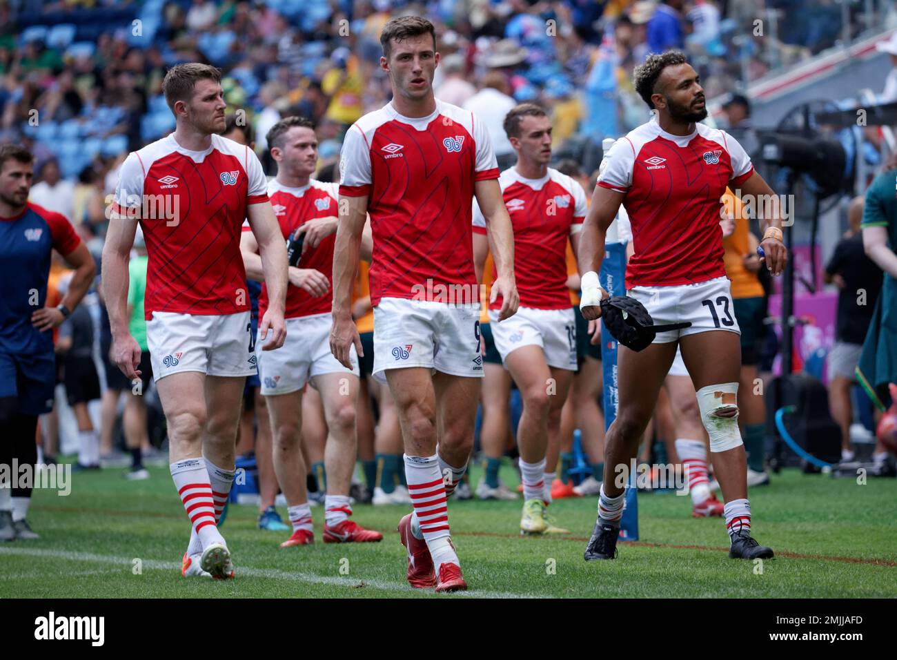 La squadra della Gran Bretagna lascia il campo dopo la partita dei Sydney Sevens del 2023 tra Australia e Gran Bretagna allo stadio Allianz il 27 gennaio 2023 a Sydney, Australia Foto Stock