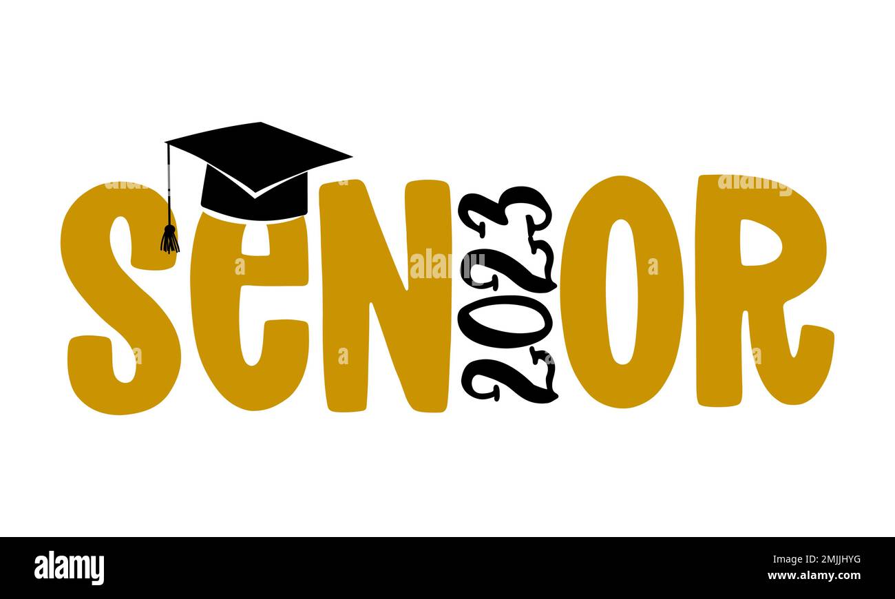 Senior 2023 - Tipografia. testo blck sfondo bianco isolato. Illustrazione vettoriale di una classe di graduazione di 2023. elementi grafici per t-shirt, e. Illustrazione Vettoriale