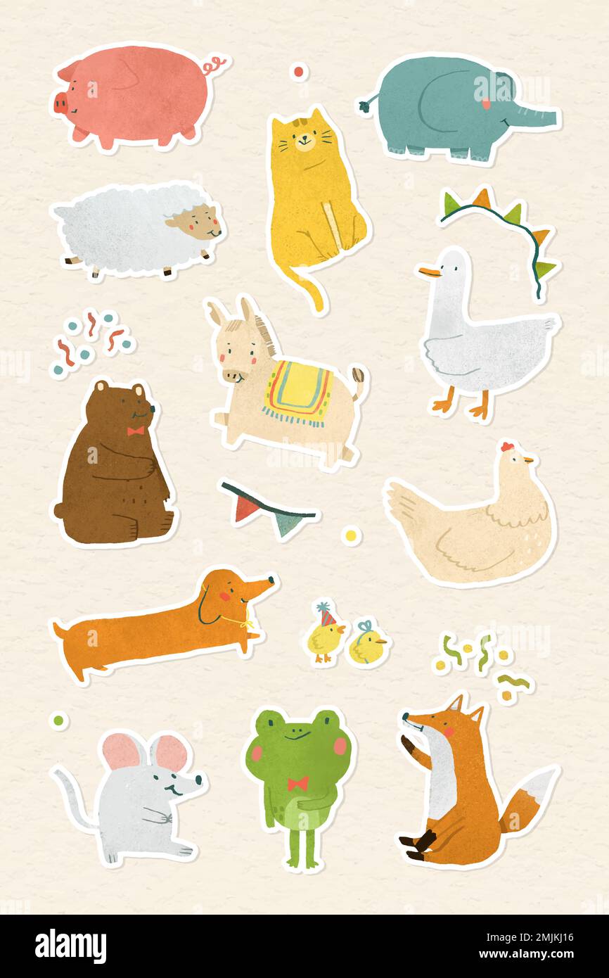 Vettore di collezione adesivi animali natalizi disegnati a mano Illustrazione Vettoriale