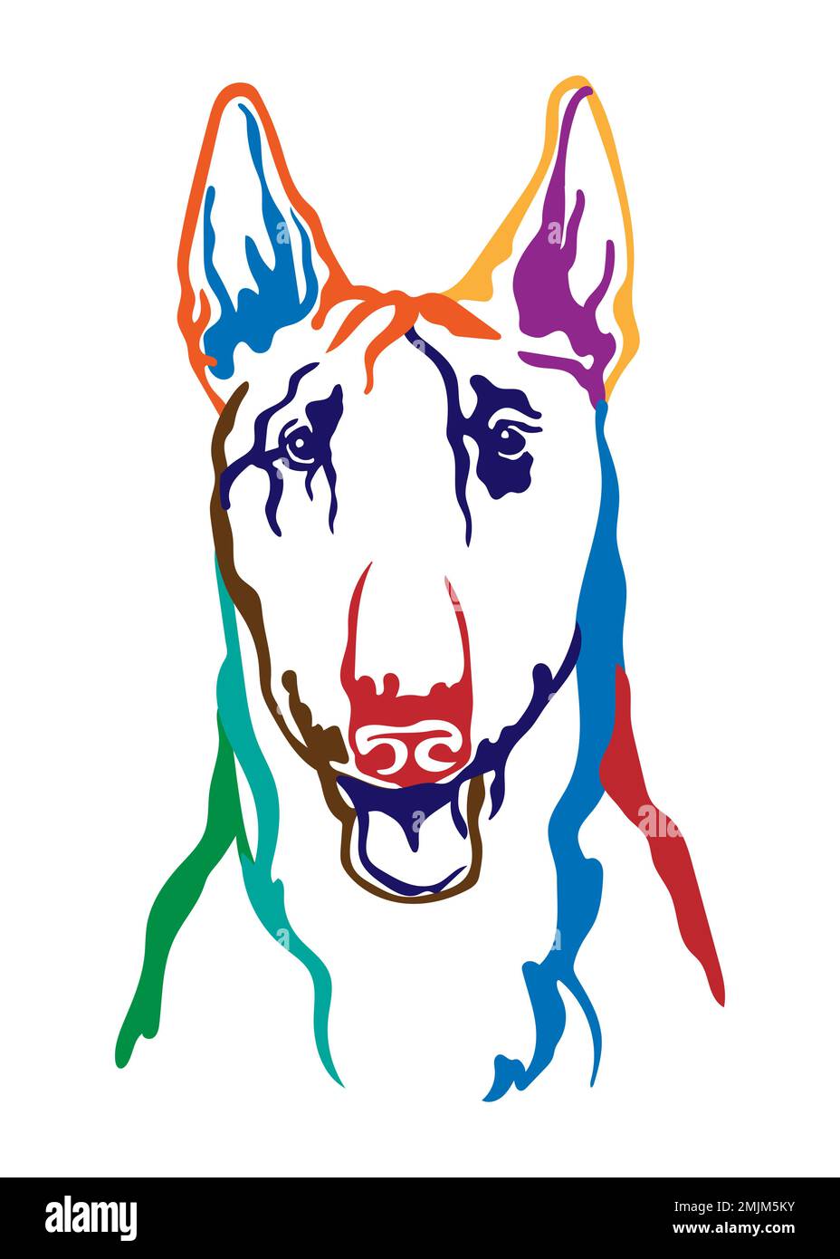 Toro terrier cane astratto multicolore contorno ritratto. Illustrazione vettoriale close up testa di cane isolata su bianco. Per arredamento, design, stampa, poster, st Illustrazione Vettoriale