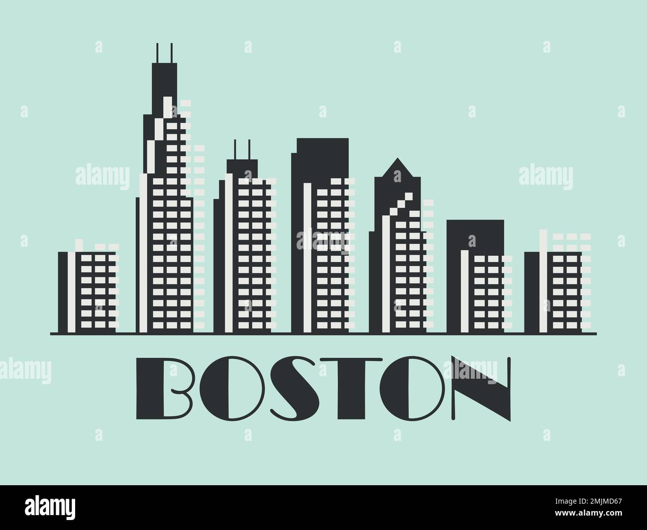 Boston in stile vintage. Bandiera retrò della città di Boston con grattacieli in stile lineare. Design per stampa, poster e materiale promozionale. Illustrazione Vettoriale