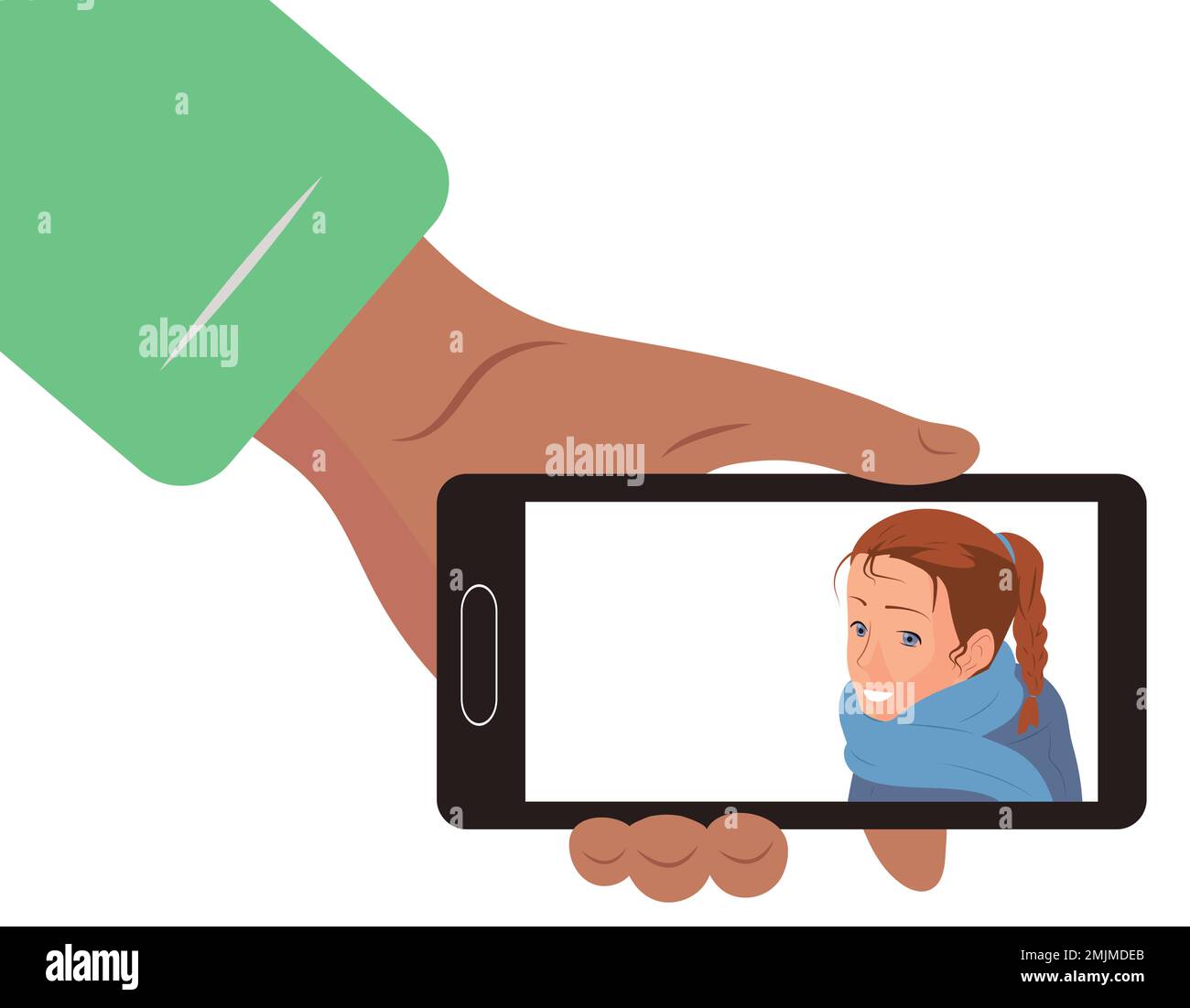 Videochiamata con un amico. La ragazza al telefono Illustrazione Vettoriale