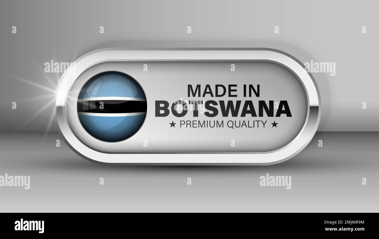 Realizzato in Botswana grafica ed etichetta. Elemento di impatto per l'uso che si desidera fare di esso. Illustrazione Vettoriale