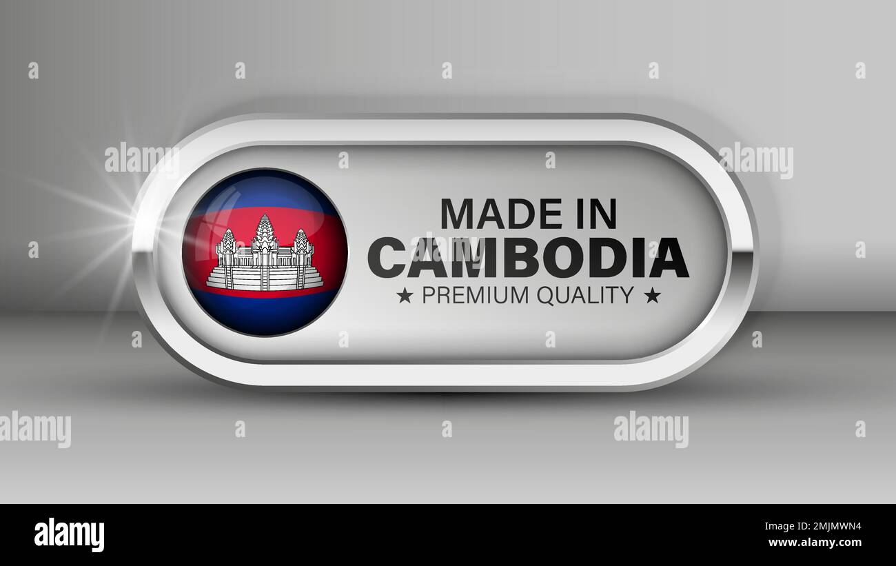 Realizzato in Cambogia grafica ed etichetta. Elemento di impatto per l'uso che si desidera fare di esso. Illustrazione Vettoriale