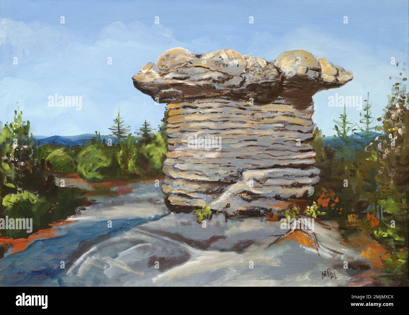 Funghi di pietra rock formazione in Broumovske steny (Broumov pareti) la gamma della montagna e la riserva naturale, parte della tabella montagne in Repubblica Ceca. Foto Stock