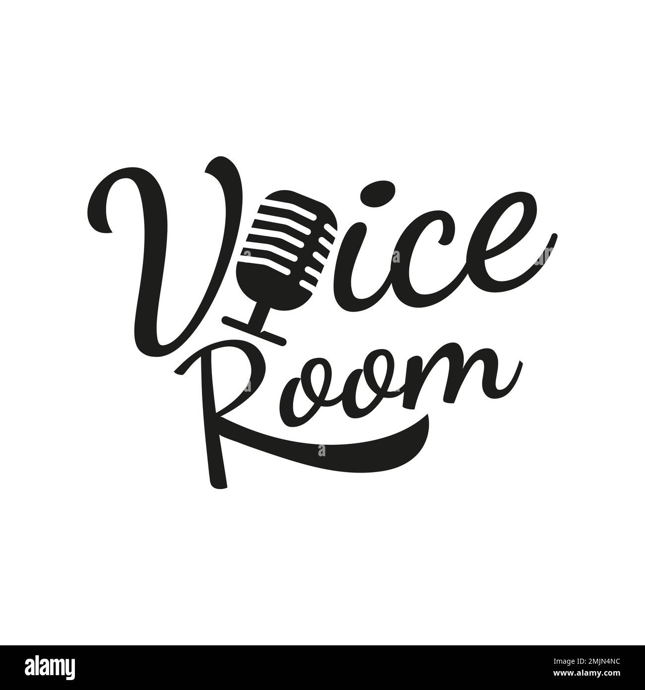 Ispirazione per il logotipo della sala sonora utilizzando un microfono. modelli. disegno vettoriale piatto, icona, logo su sfondo bianco. Illustrazione Vettoriale