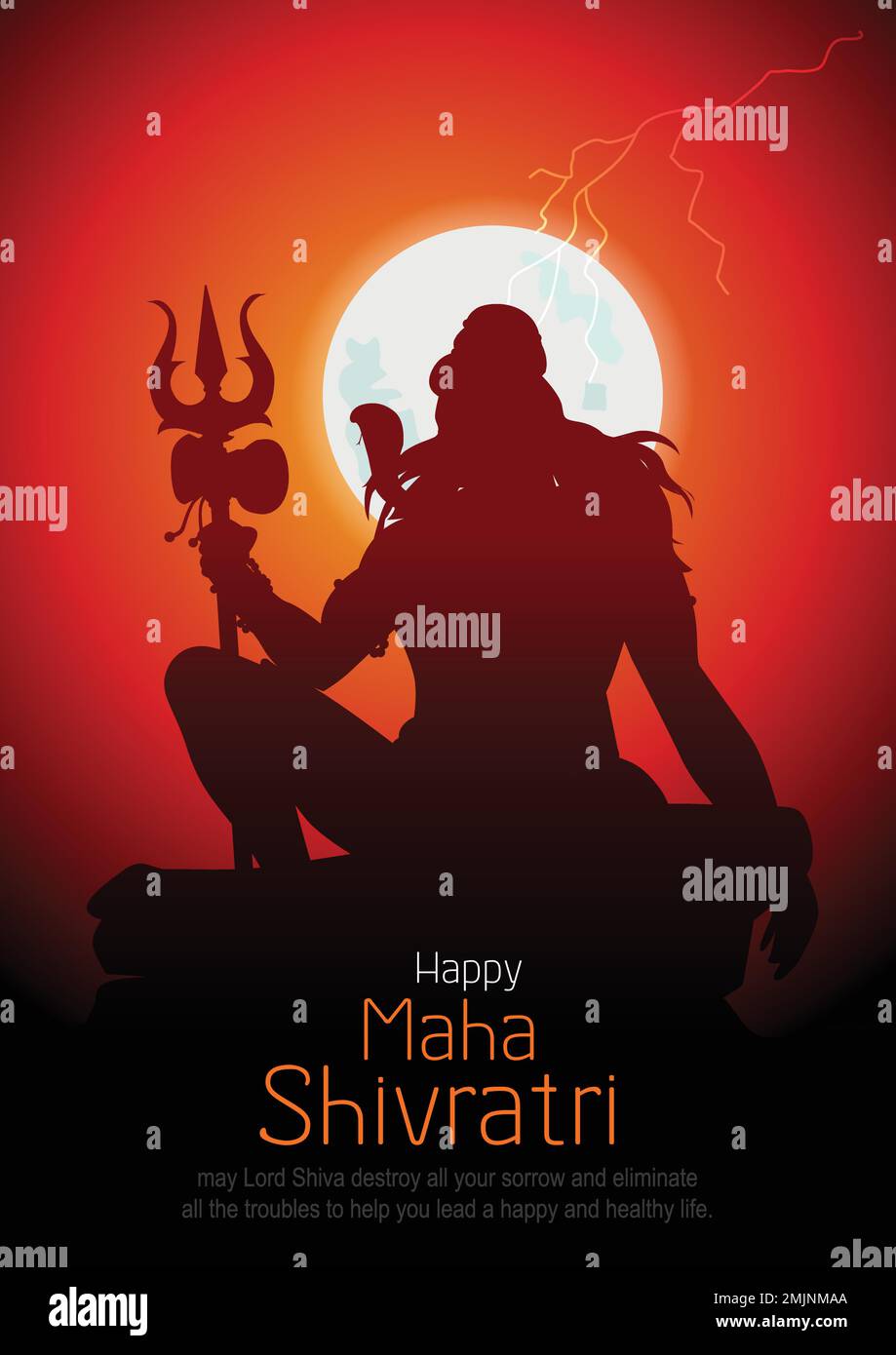 Happy maha Shivratri con trisulam, un festival indù celebrato di notte di lord shiva, calligrafia inglese. Disegno vettoriale Illustrazione Vettoriale